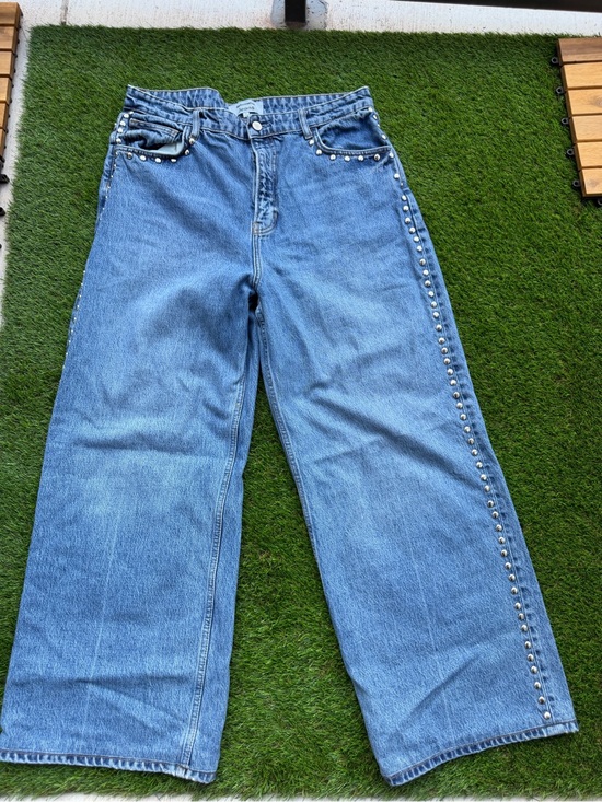 Reformation Denim - Reformation Cary Stud-Trim Wide-Leg Jeans
